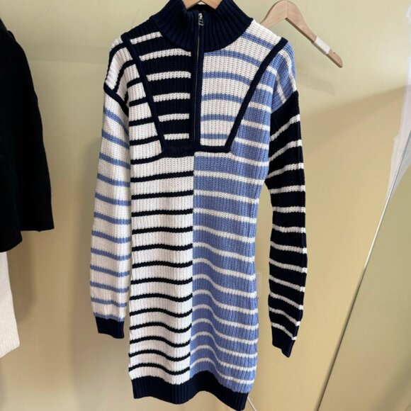 NEW STAUD Mini Hampton Dress - Adriatic Stripe Navy Blue White Knit Causal - Picture 4 of 8